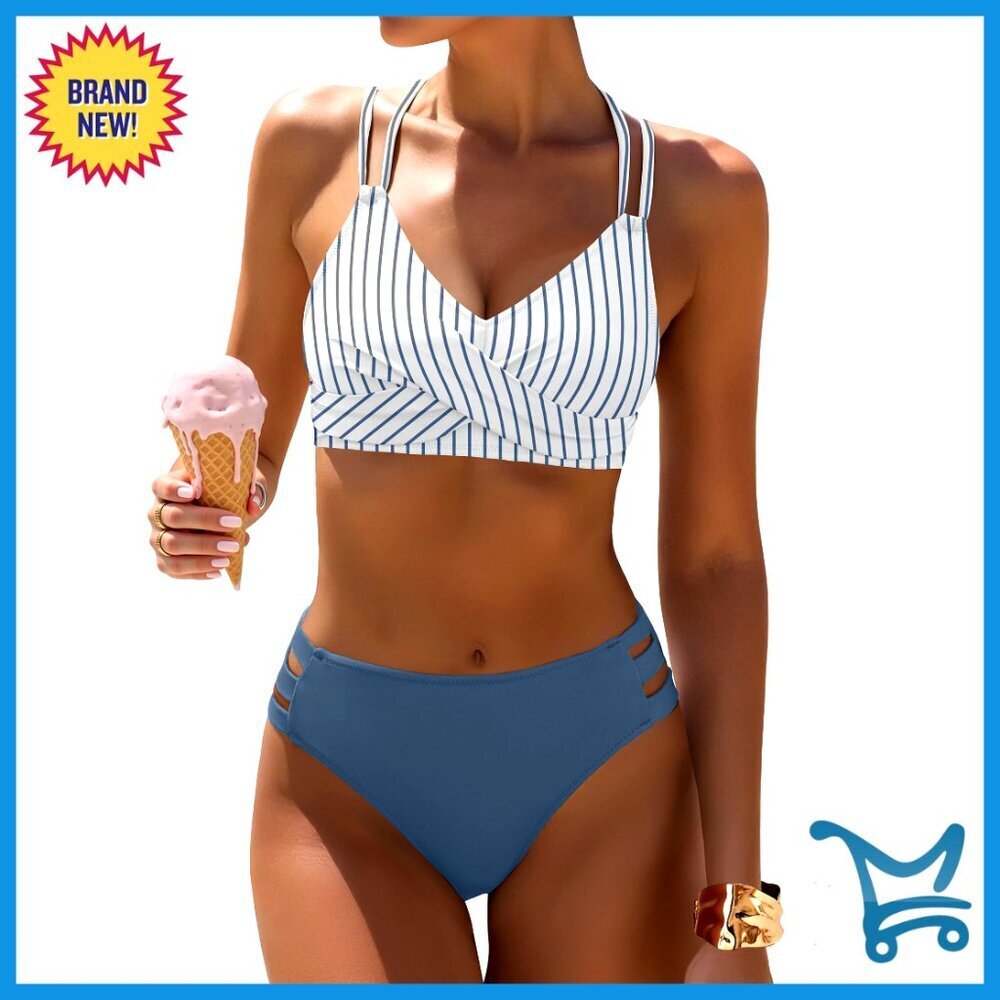 V Neck Criss Cross Two Piece Swimsuit Sexy Cutout Bikini Set Slim Fit